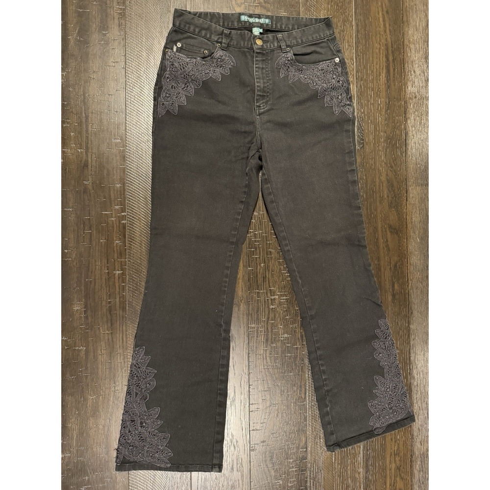 Lauren Jeans CO Jeans Women's Size 8 Black Denim Embroidery Beaded Embellished